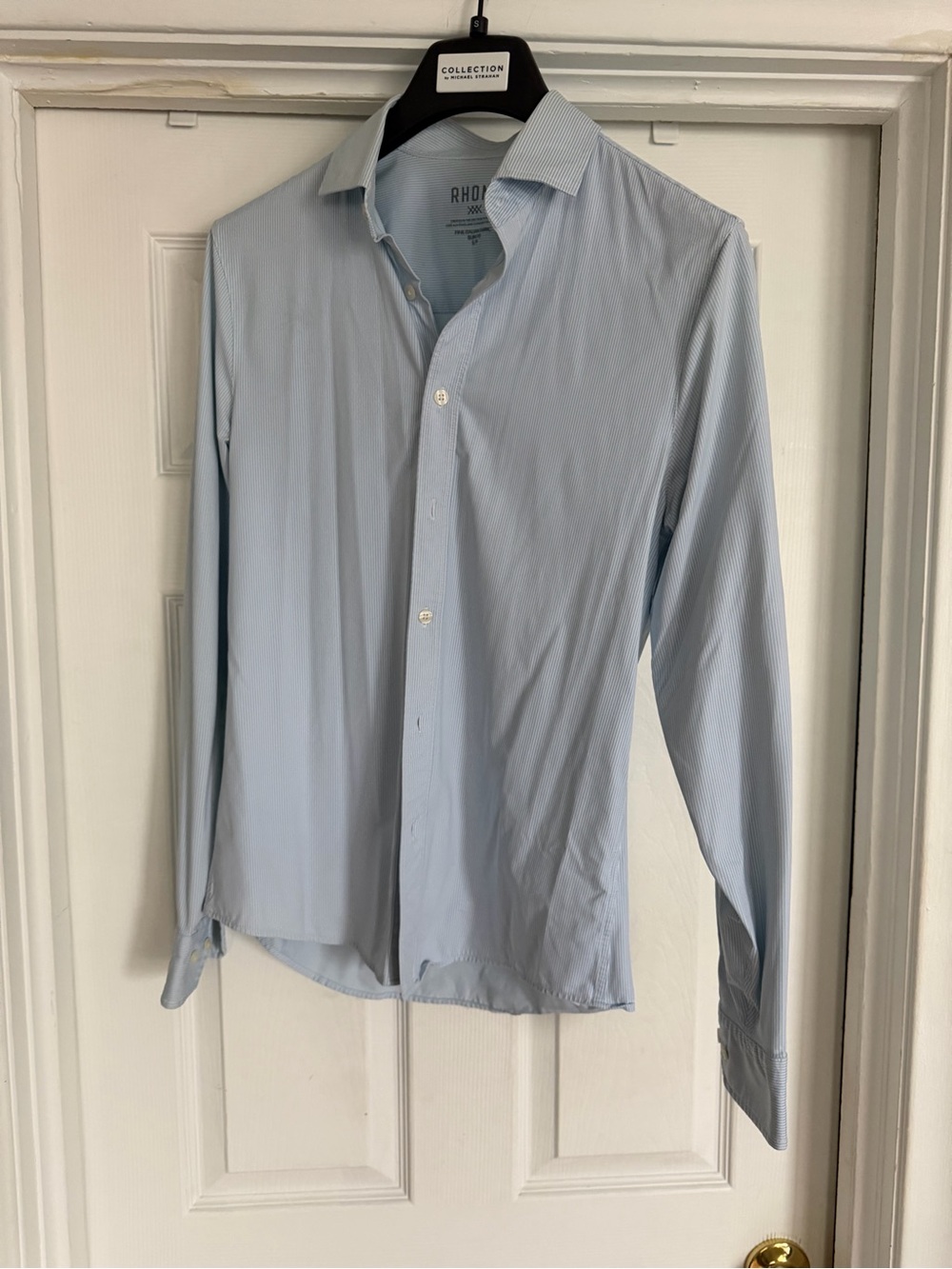 RHONE Men's Light Blue Pinstripe Dress Shirt